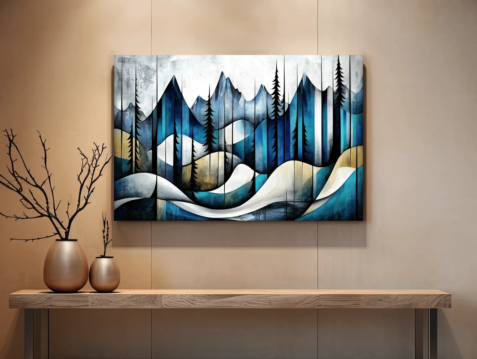 Abstract Alpine Forest Painting - Modern Mountain Wall Art