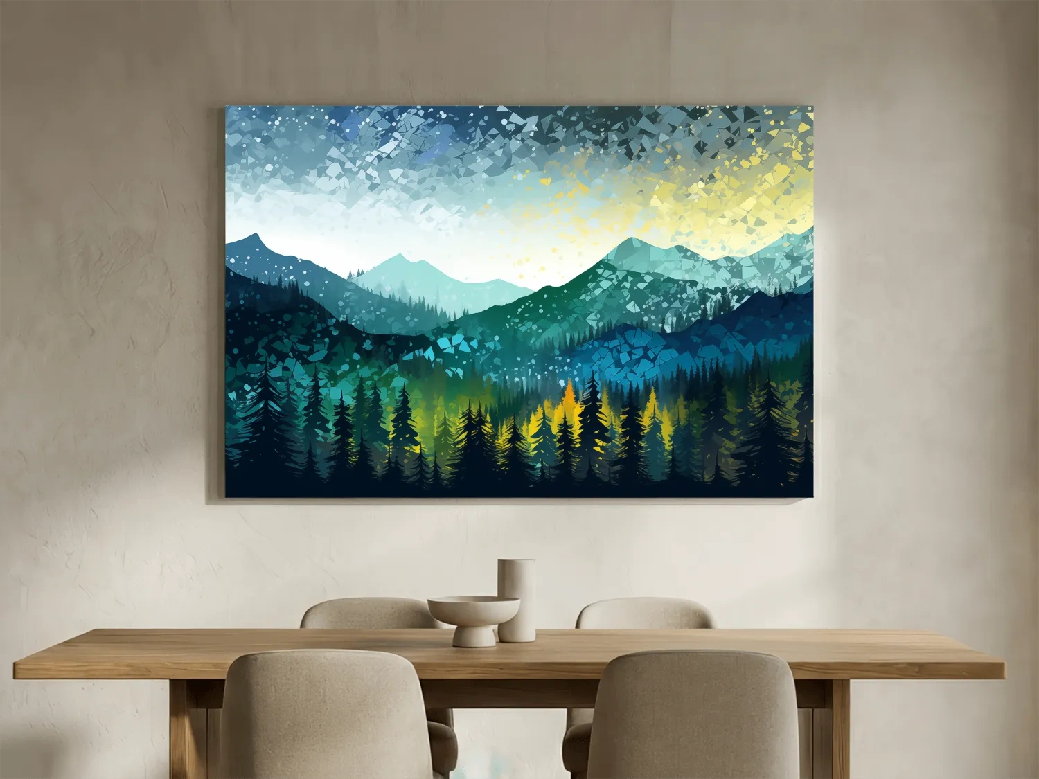Geometric Mountain Forest Landscape - Abstract Mosaic Wall Art