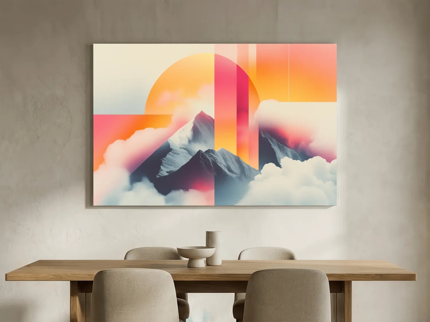 Surreal Retro Mountain Sunrise Wall Art - Abstract Artwork