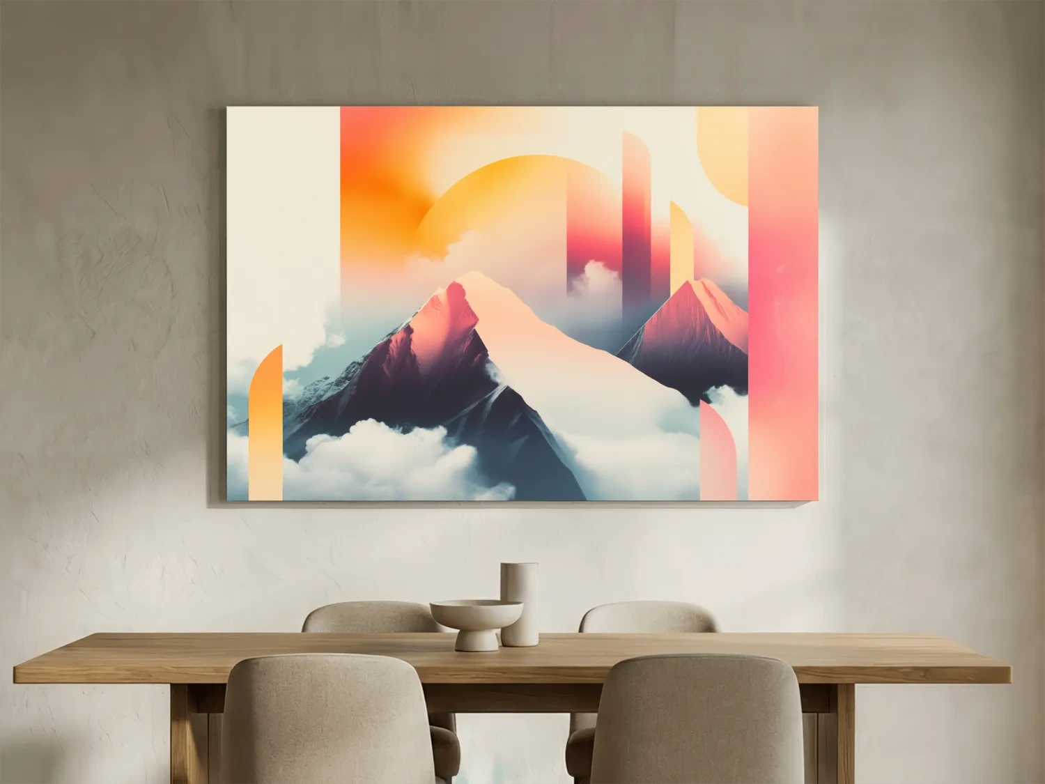 Abstract Retro Sunrise Mountain Peaks - Modern Ski Poster Wall Art