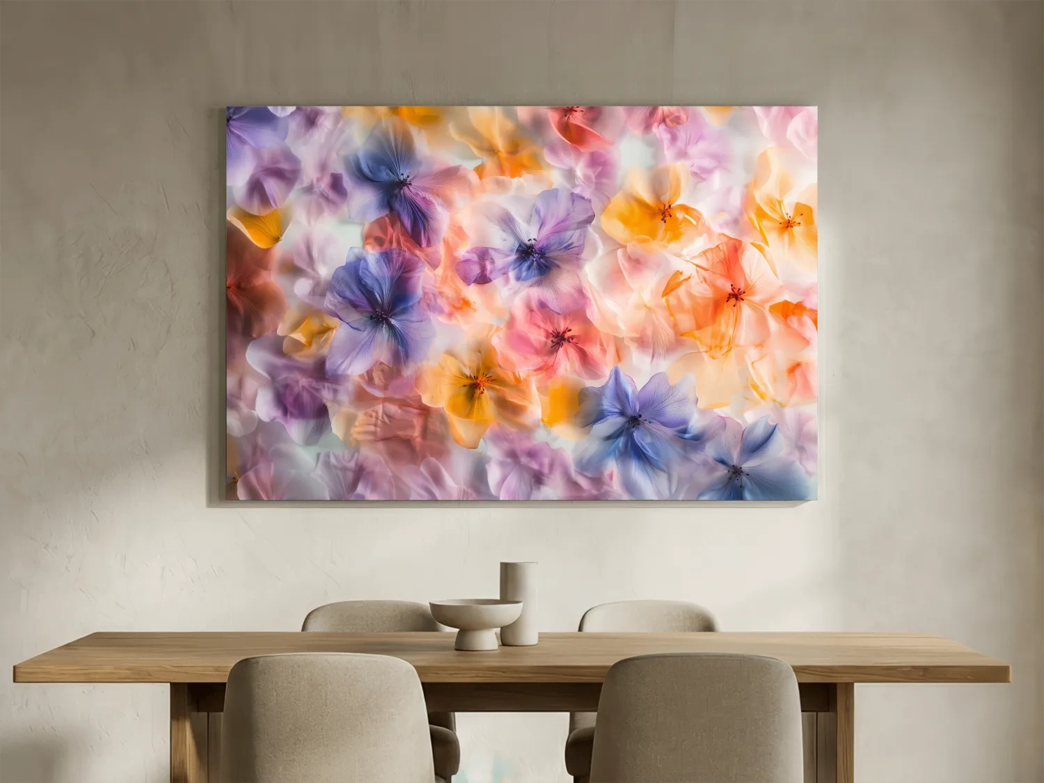 Oshibana Pastel Floral Petal Collage - Soft Botanical Wall Art
