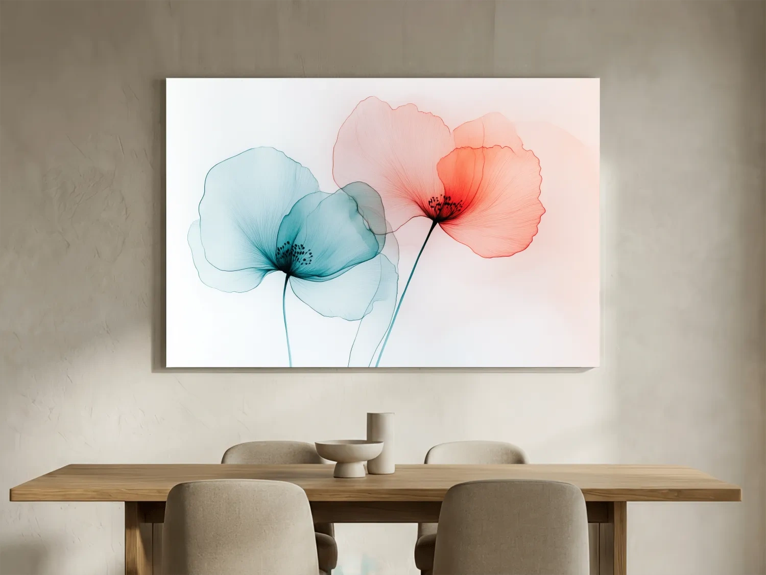 Minimalist Translucent Poppy Flowers Watercolour - Modern Botanical Wall Art