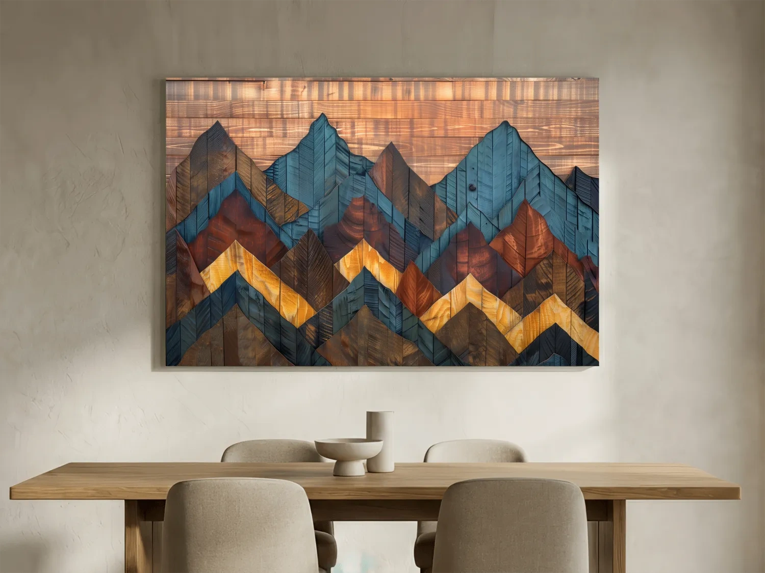Geometric Wood Grain Mountain Range - Rustic Landscape Artwork