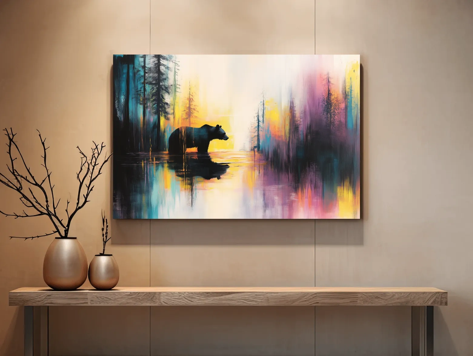 Moody Abstract Bear Lake Reflection - Colorful Forest Landscape Wall Art