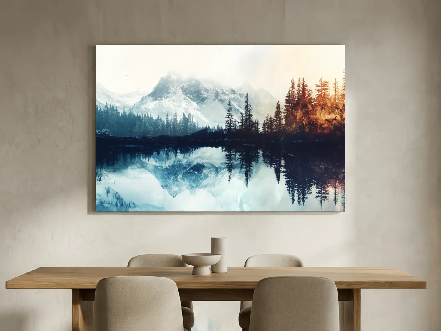 Misty Alpine Lake Reflection Landscape - Mountain Forest Sunrise Wall Art
