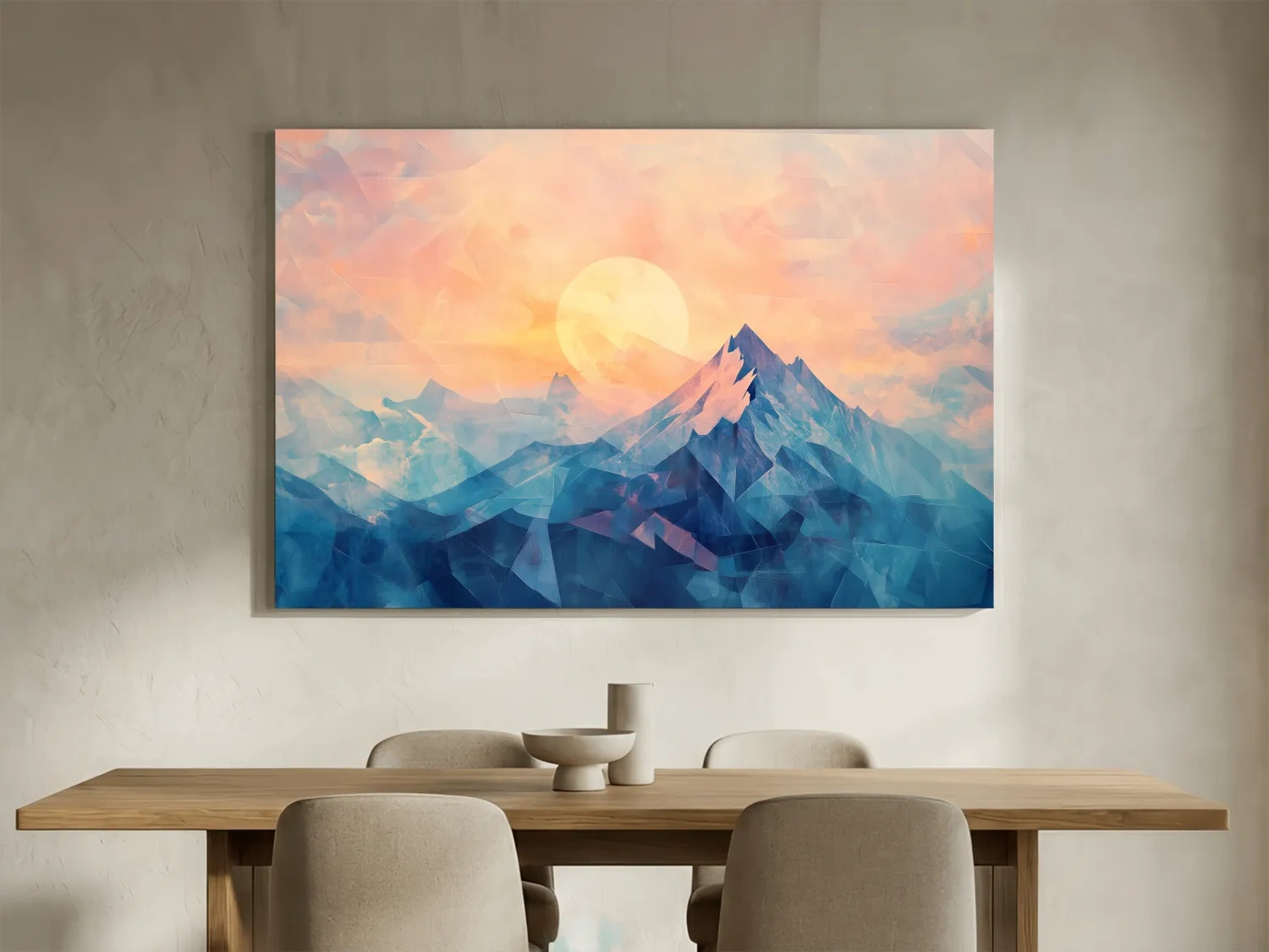 Sunset Mountain Peaks Mosaic In Pastel Hues - Modern Abstract Wall Art