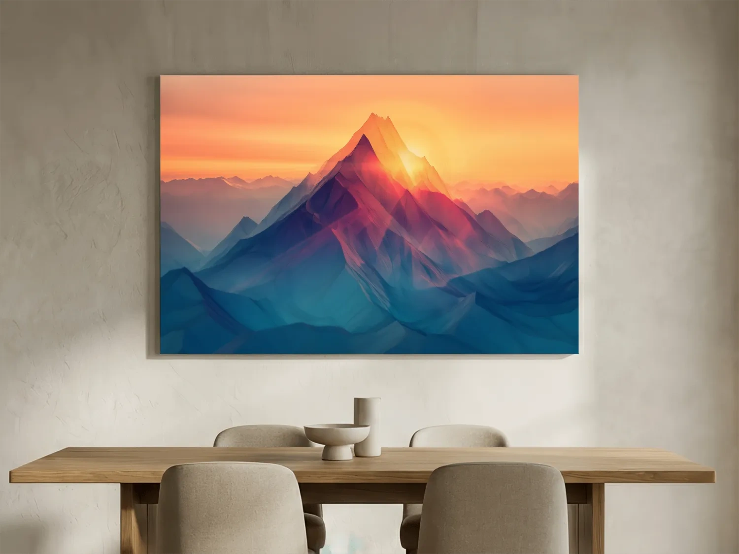 Vibrant Abstract Sunset Mountain Peak - Surreal Landscape Wall Art