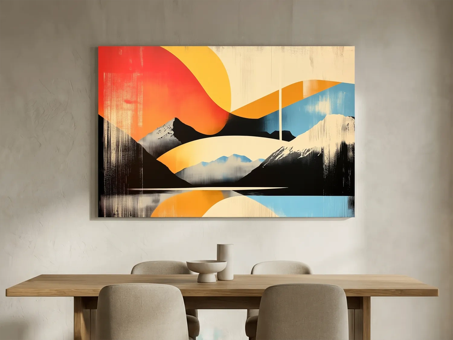 Abstract Retro Mountain Sunrise Landscape - Modern Graphical Wall Art