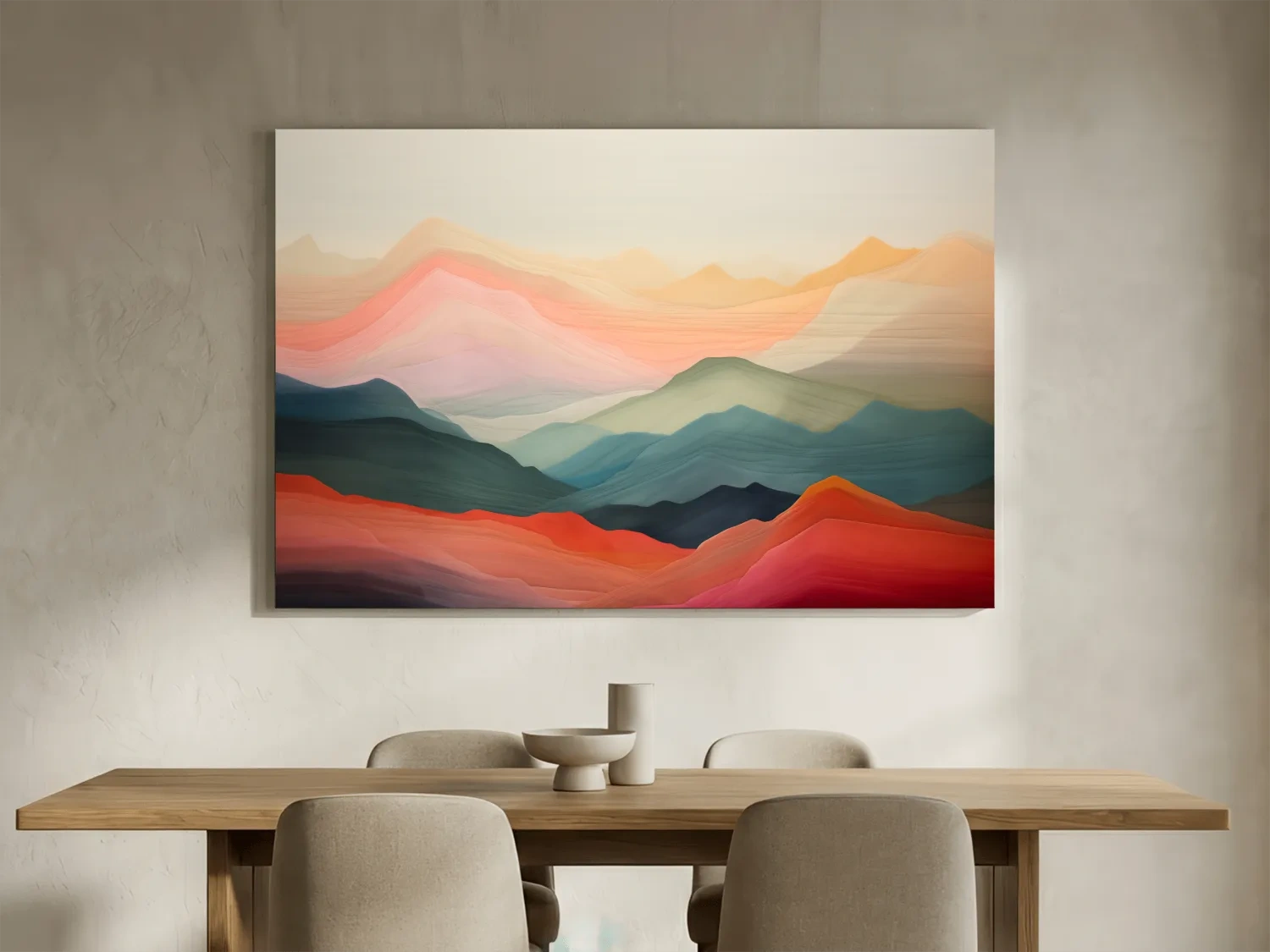 Dreamy Abstract Mountain Ranges In Warm Sunset Tones - Modern Landscape Wall Art