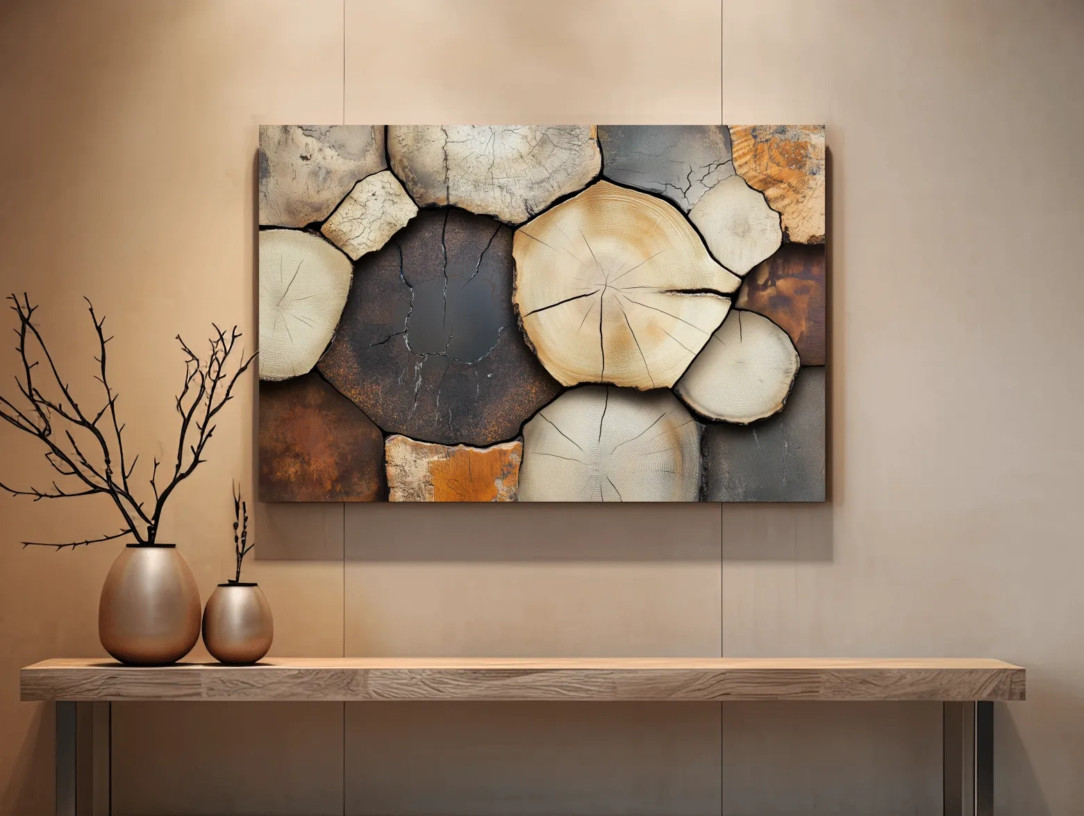 Rustic Stacked Firewood Log Cross Sections - Warm Neutral Wood Texture Wall Art