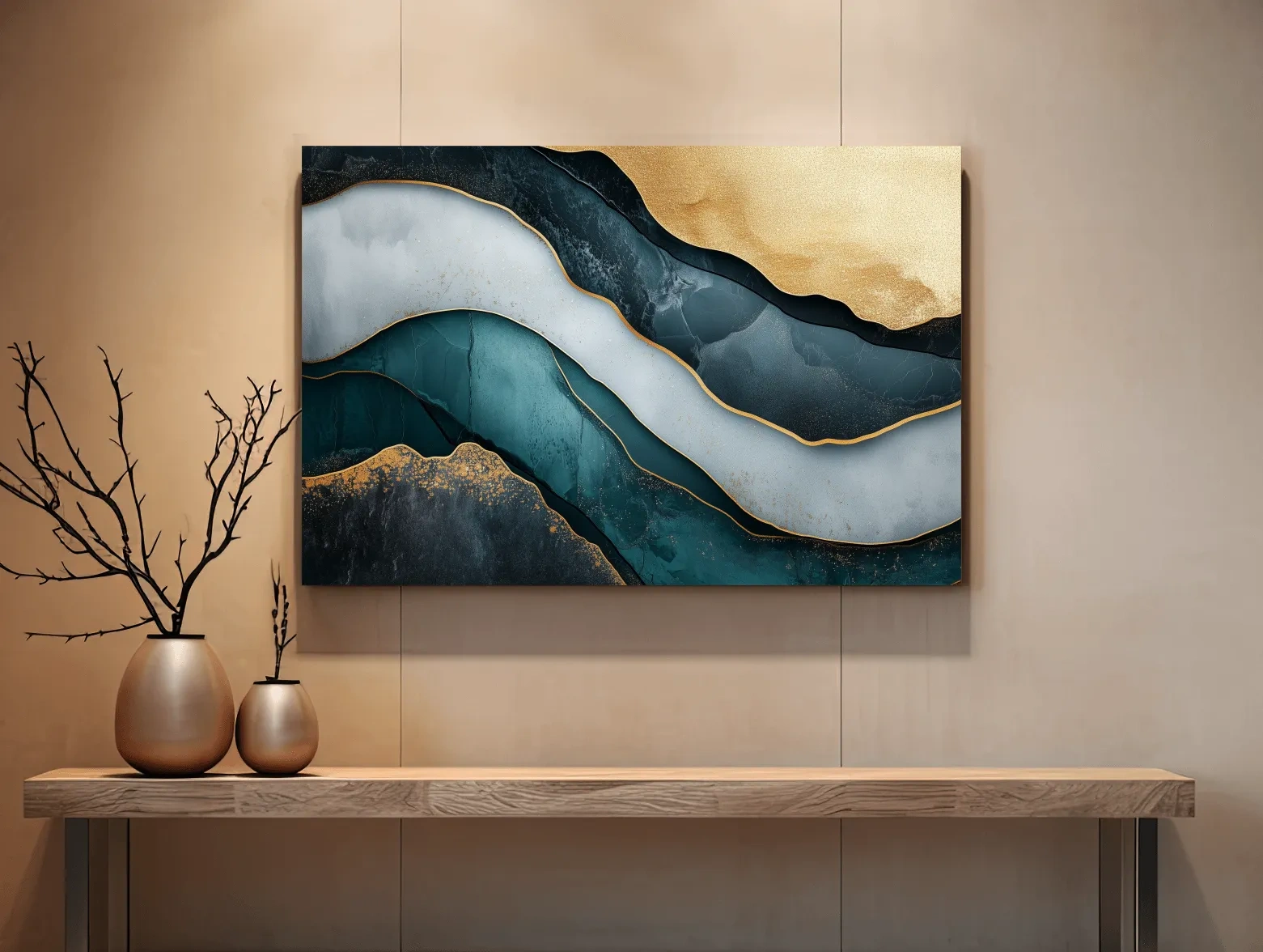 Elegant abstract mountain artwork, flowing textured 3D layer effect wall art