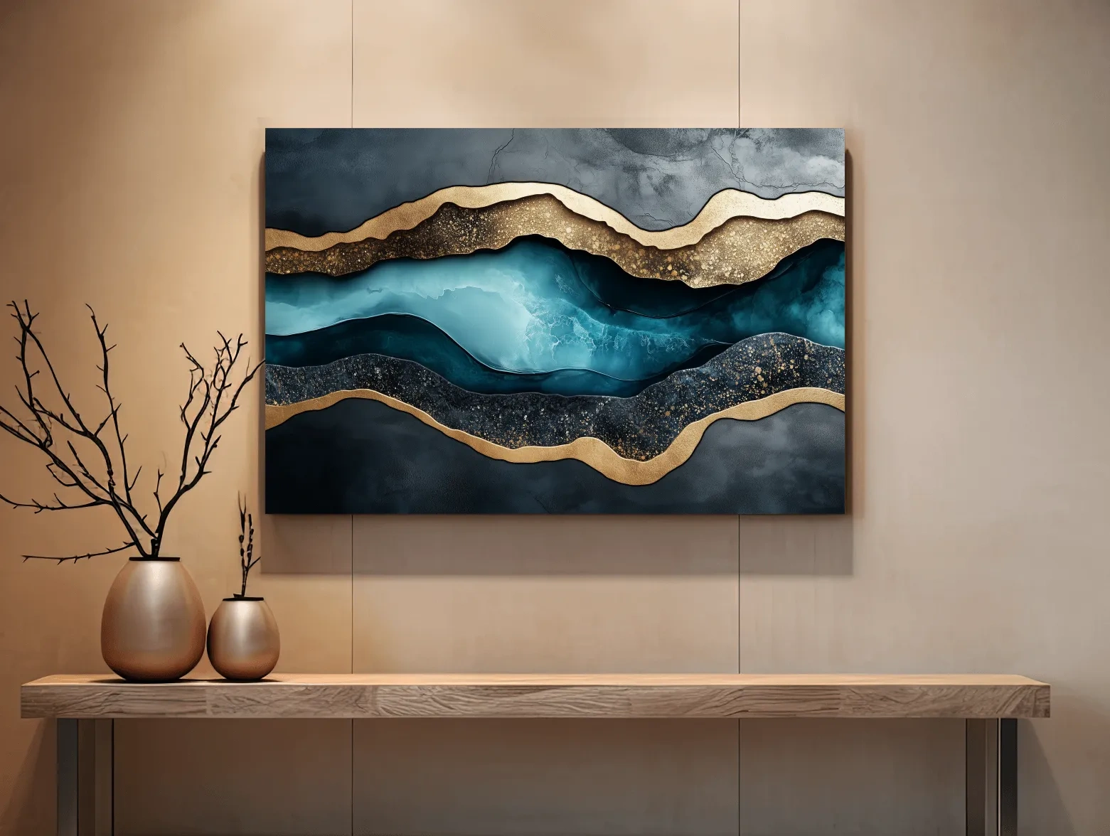 Modern abstract wall art, elegant 3D layered textured artwork representing natural elements