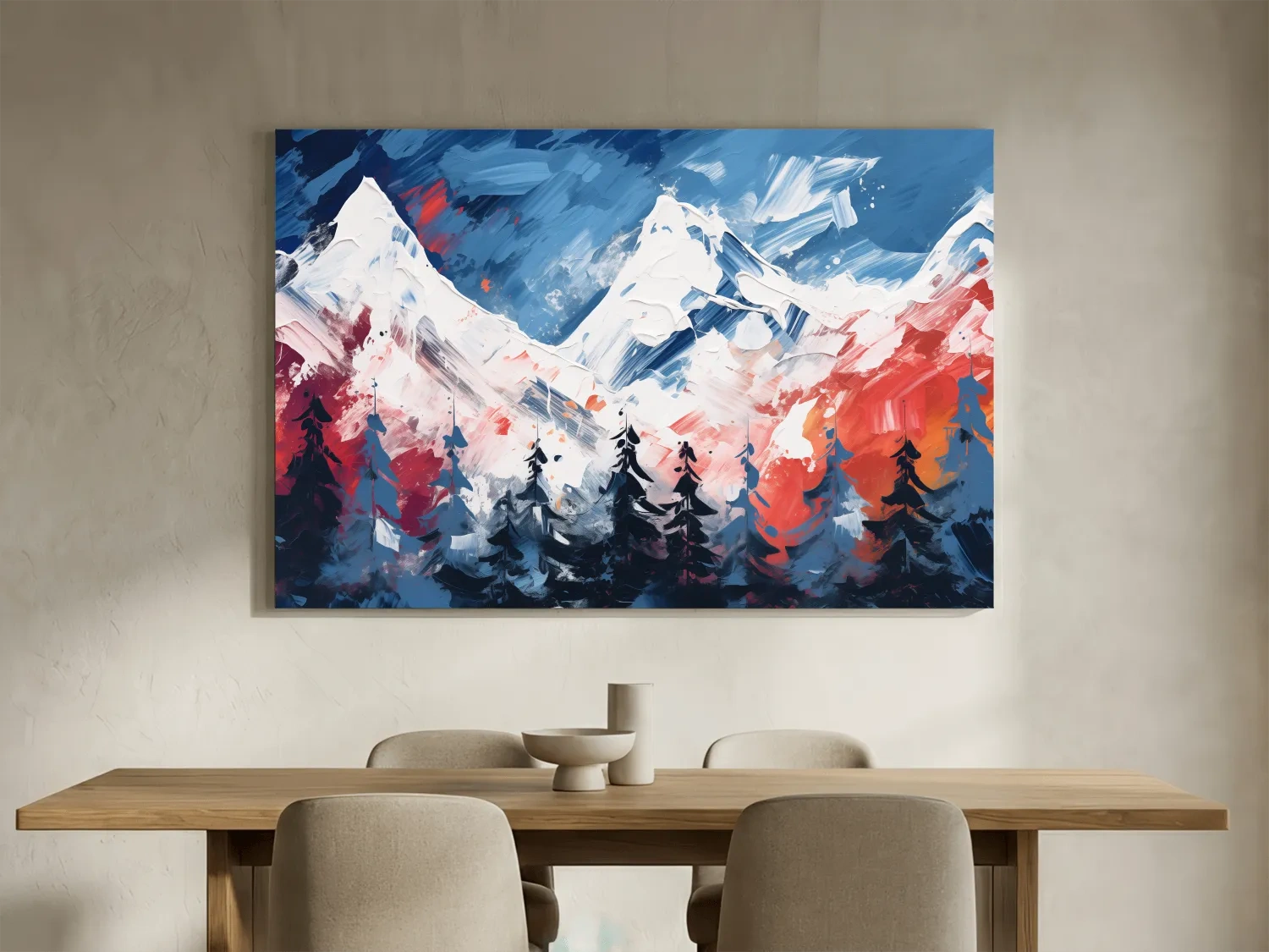 Vibrant Abstract Snowcapped Mountain Peaks - Bold Alpine Forest Landscape Art