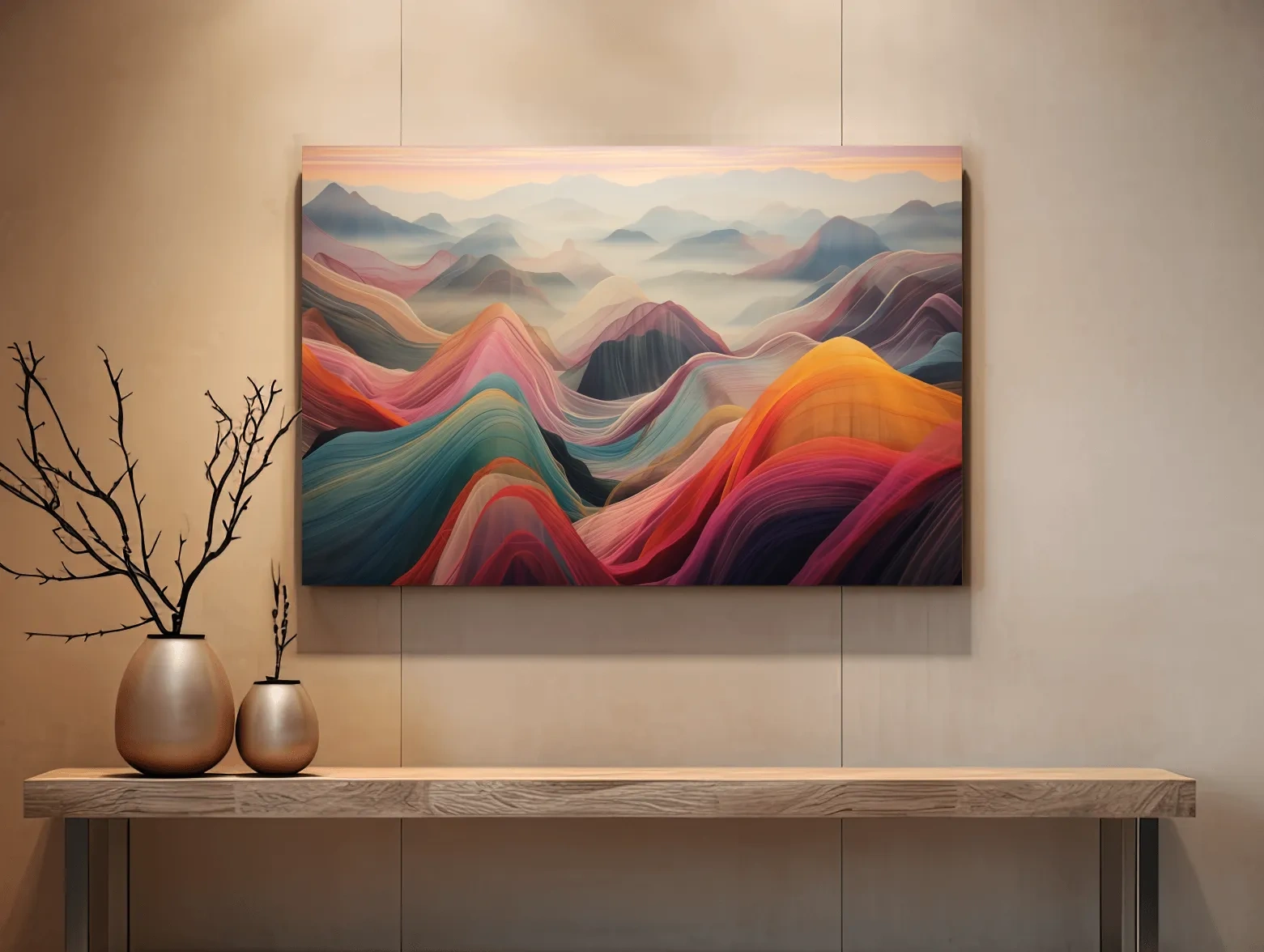 Vibrant Abstract Layered Mountain Ranges - Colorful Topographic Landscape Wall Art