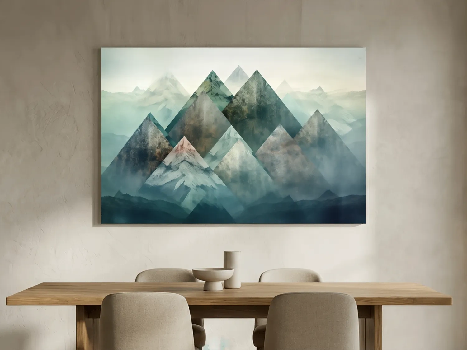 Geometric Misty Mountain Peaks - Mystical Abstract Alpine Wall Art