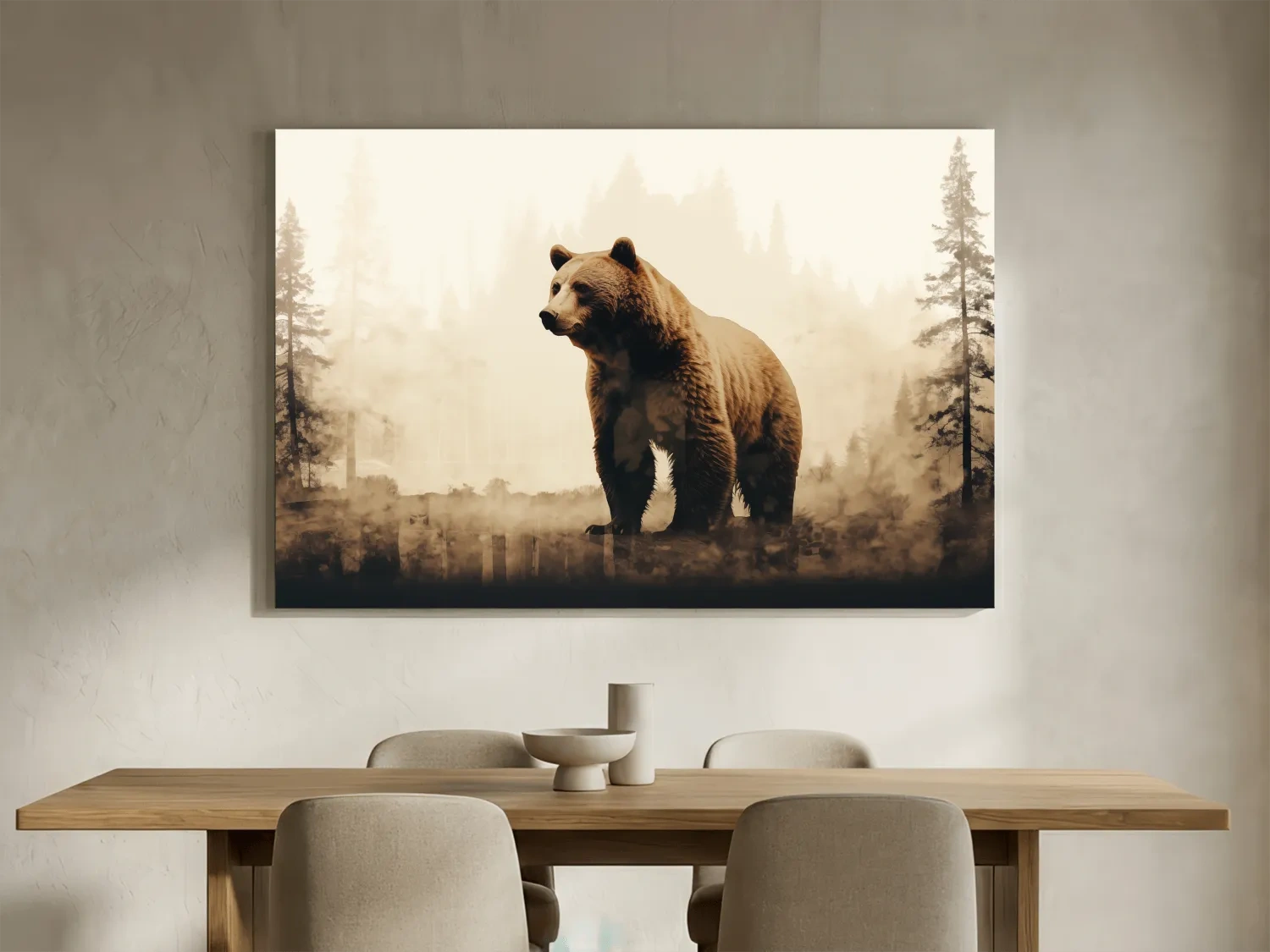 Grizzly Bear Double Exposure Forest - Rustic Wildlife Nature Wall Art