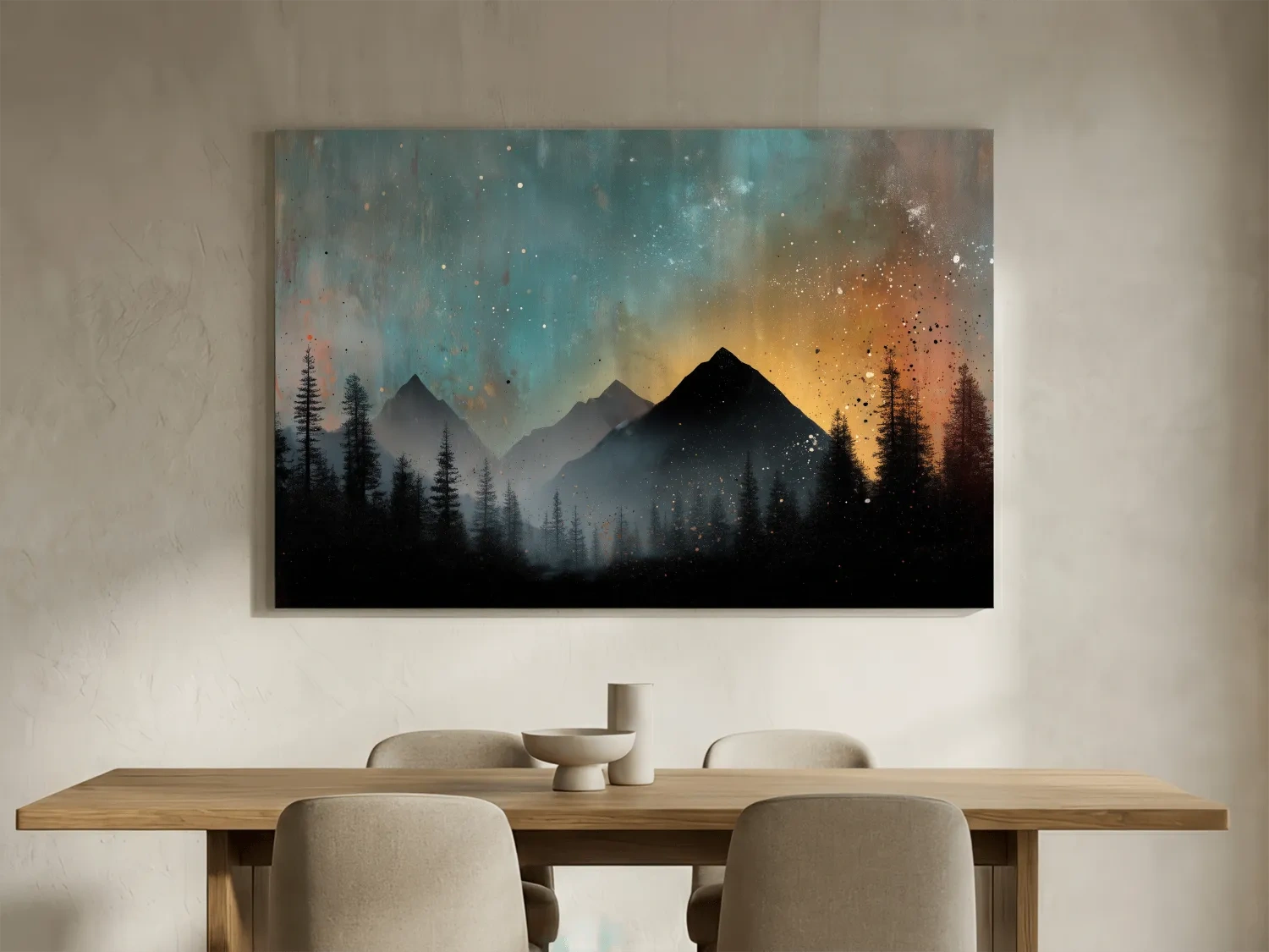Moody Mountain Sunset Silhouette - Abstract Pine Forest Wall Art