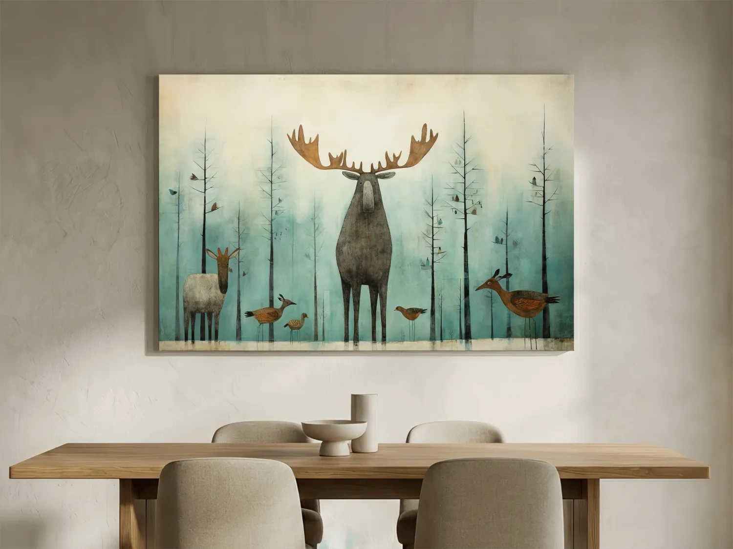 Whimsical Scandi Folk Art - Moose & Woodland Animals Wallart