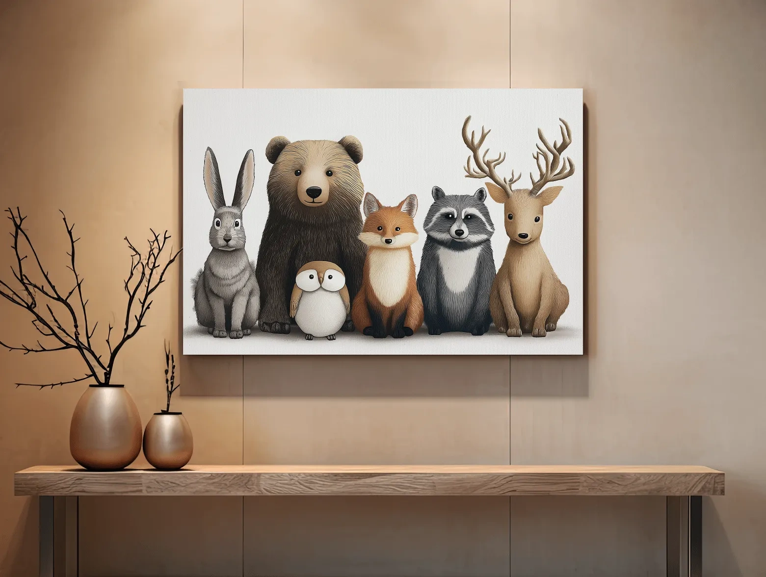 Adorable nursery woodland animals artwork, childrens room decor wall art
