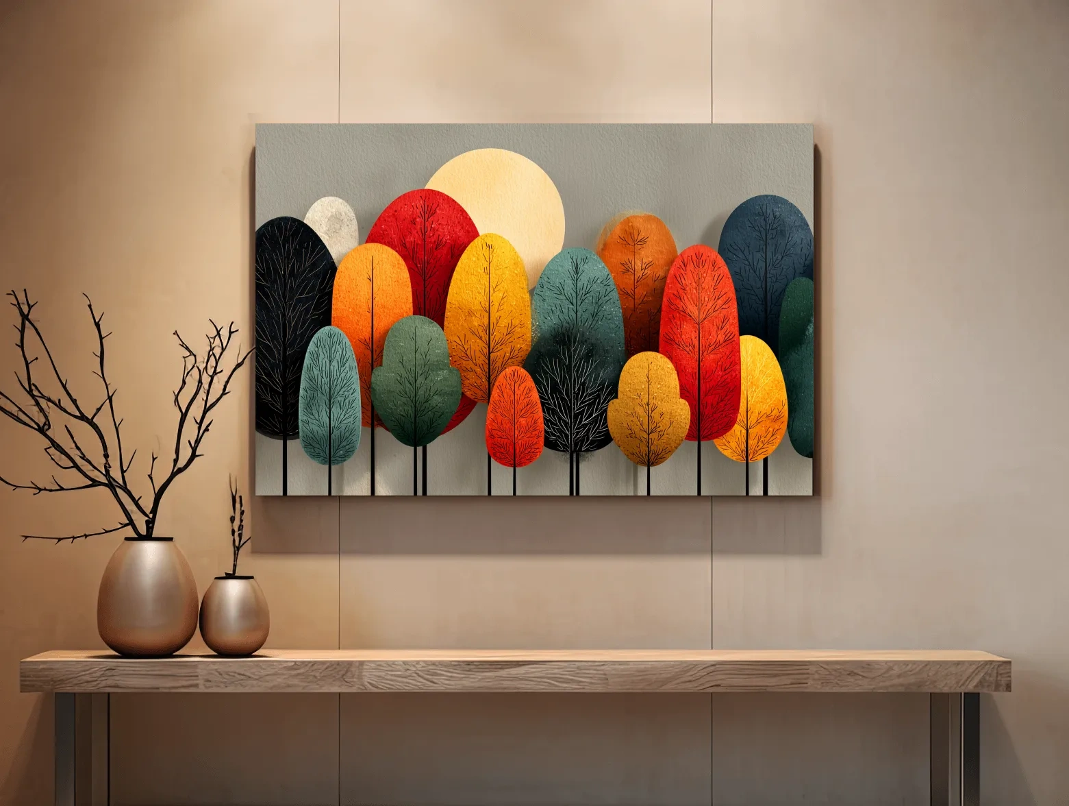 Mid-Century Abstract Autumn Forest Trees - Modern Scandinavian Landscape Artwork