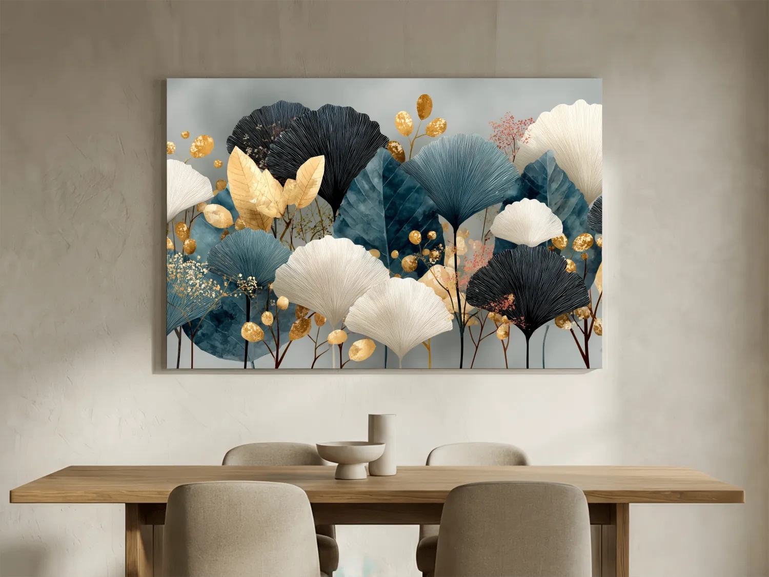 Luxe Ginkgo Leaves Botanical Illustration - Modern Japandi Wall Art
