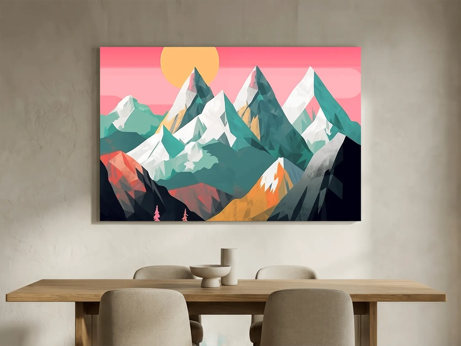 Alpine Mountains Sunrise Illustration - Colorful Landscape Wall Art