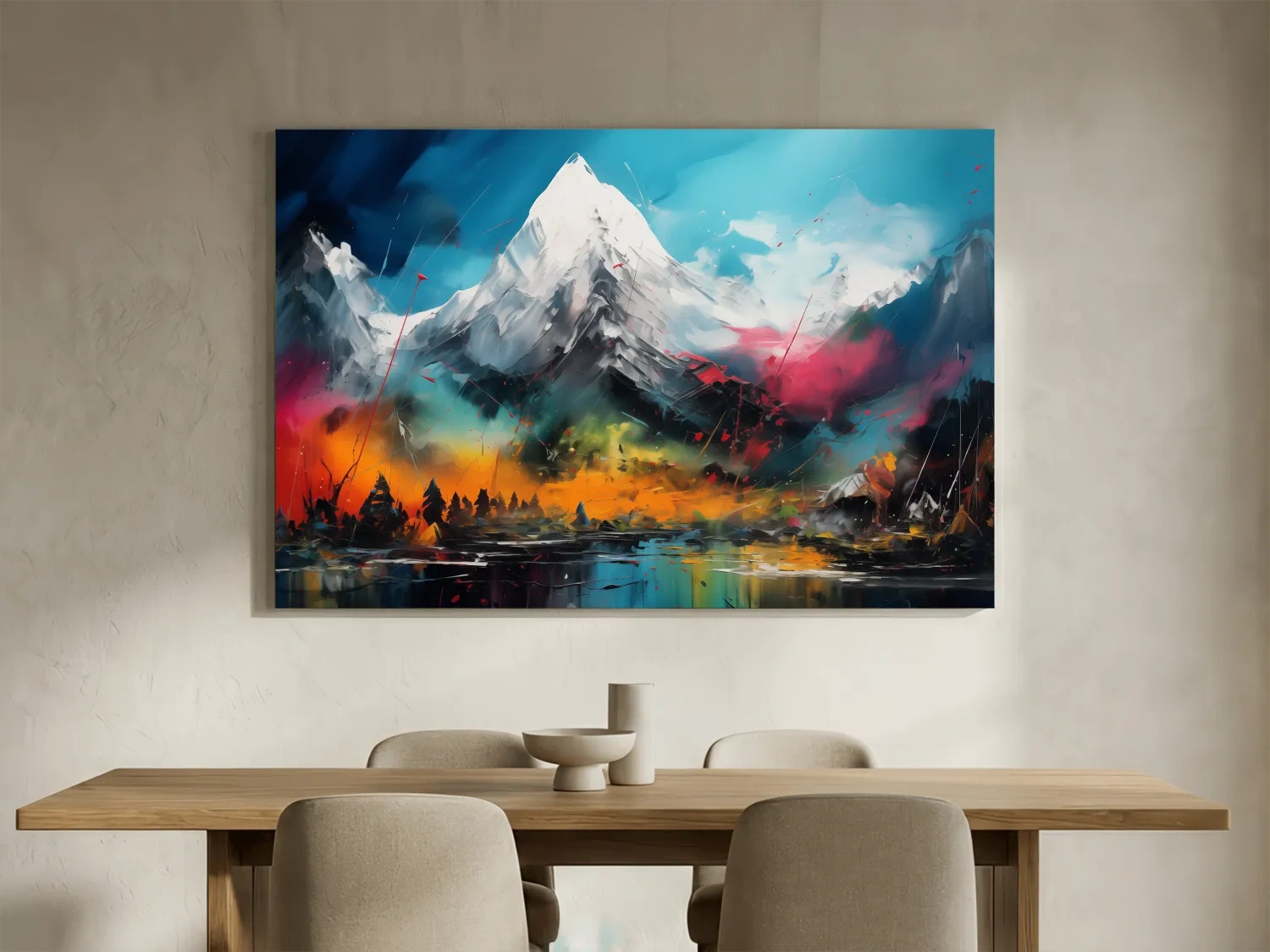 Vibrant Abstract Alpine Mountain Peaks - Colorful Impasto Painting Style Wall Art