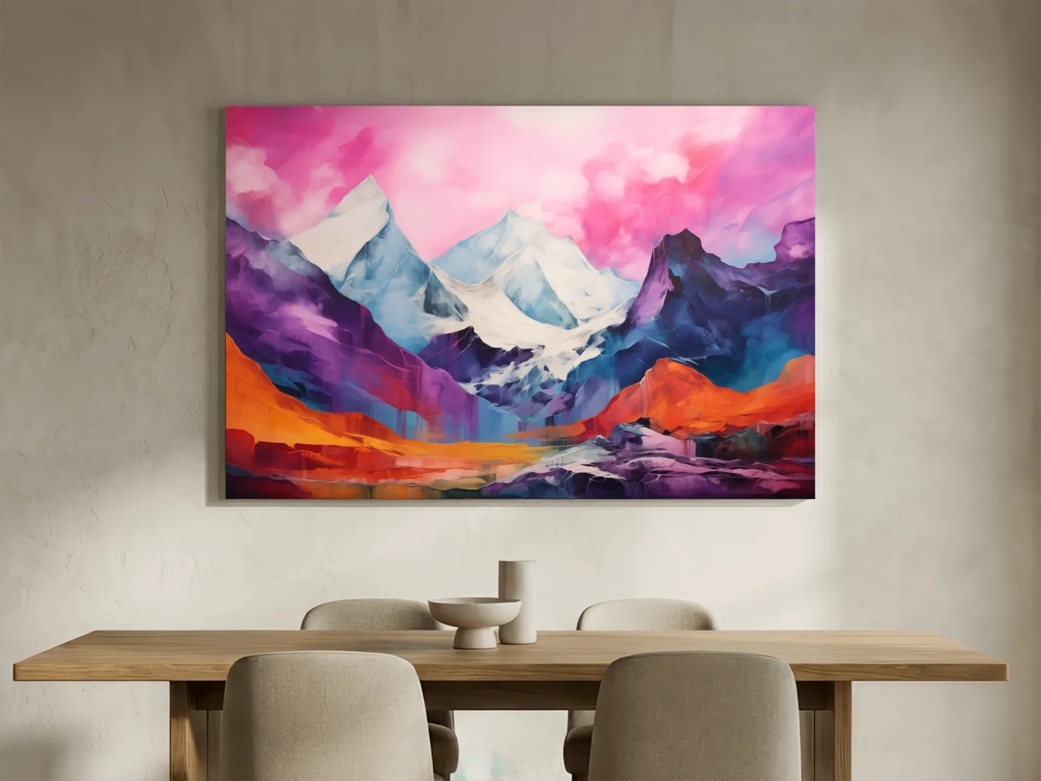 Vibrant Abstract Alpine Mountain Landscape Painting - Colorful Contemporary Wall Art