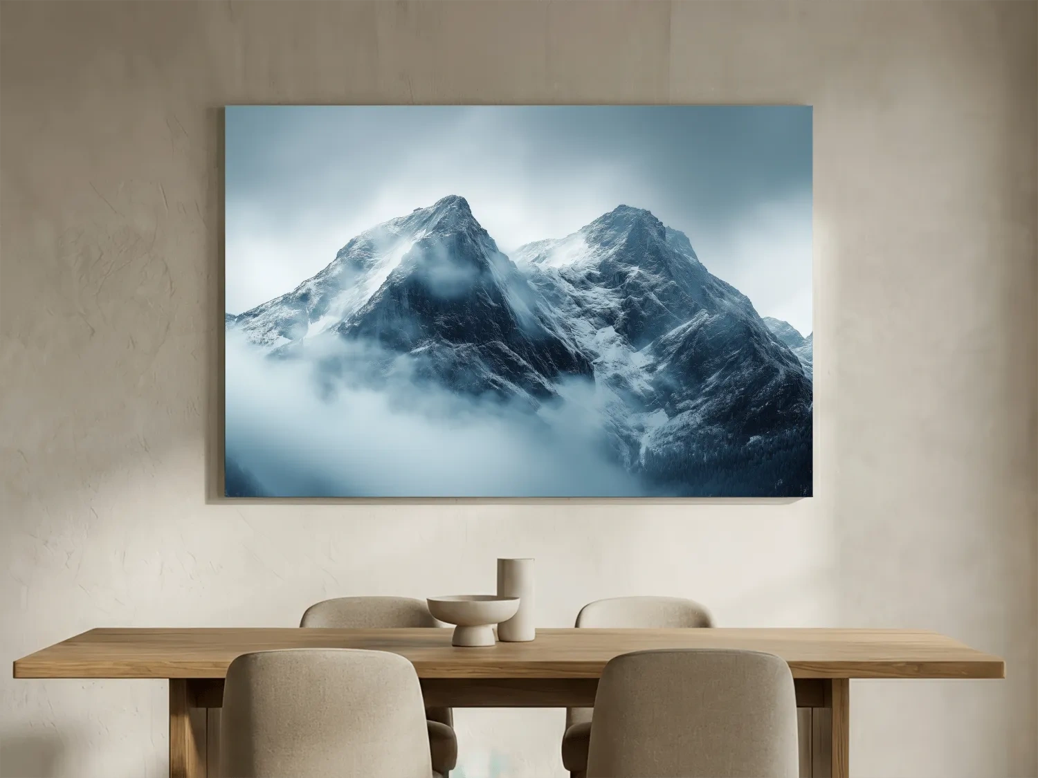 Moody Snowcapped Mountain Peaks - Atmospheric Alpine Photographic Wall Art