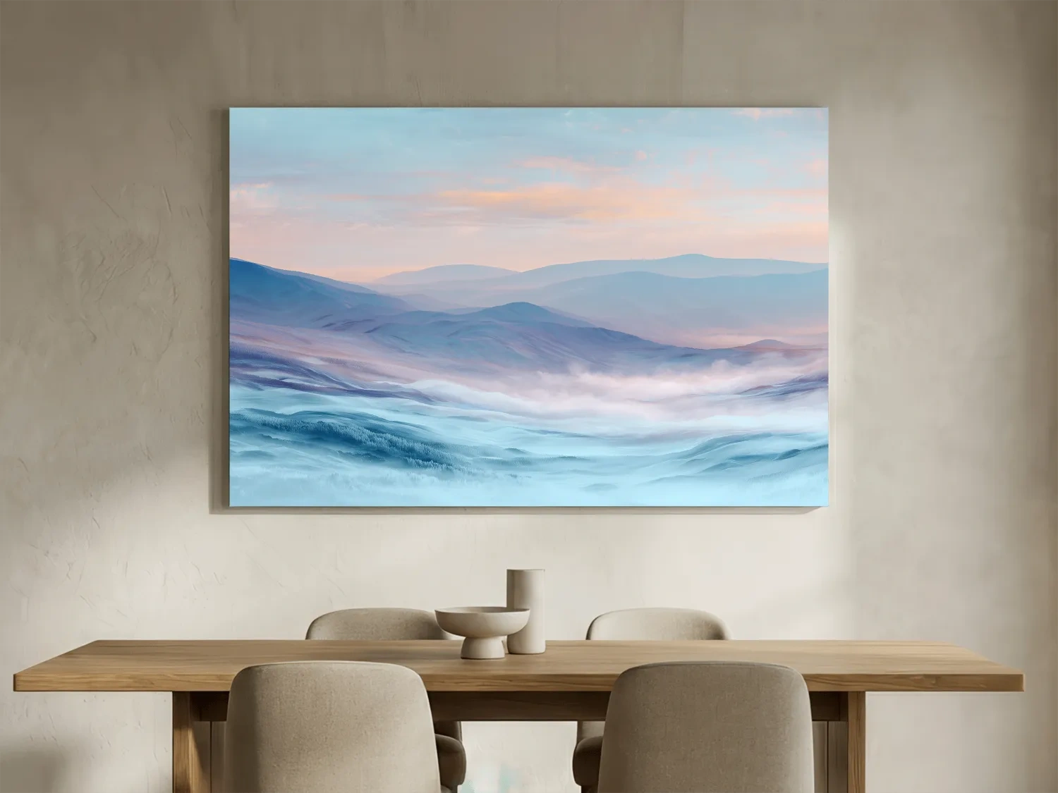 Ethereal Pastel Misty Mountain Landscape - Serene Abstract Forest Wall Art