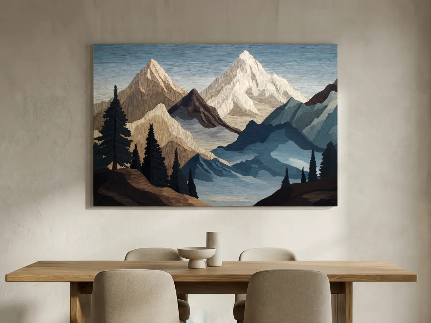 Textured Layered Alpine Mountain Peaks - Scenic Forest Wall Art