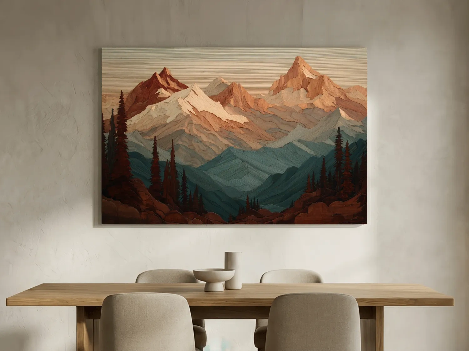 Layered Wood Alpine Mountain Range - Textured Topographic Landscape Wall Art