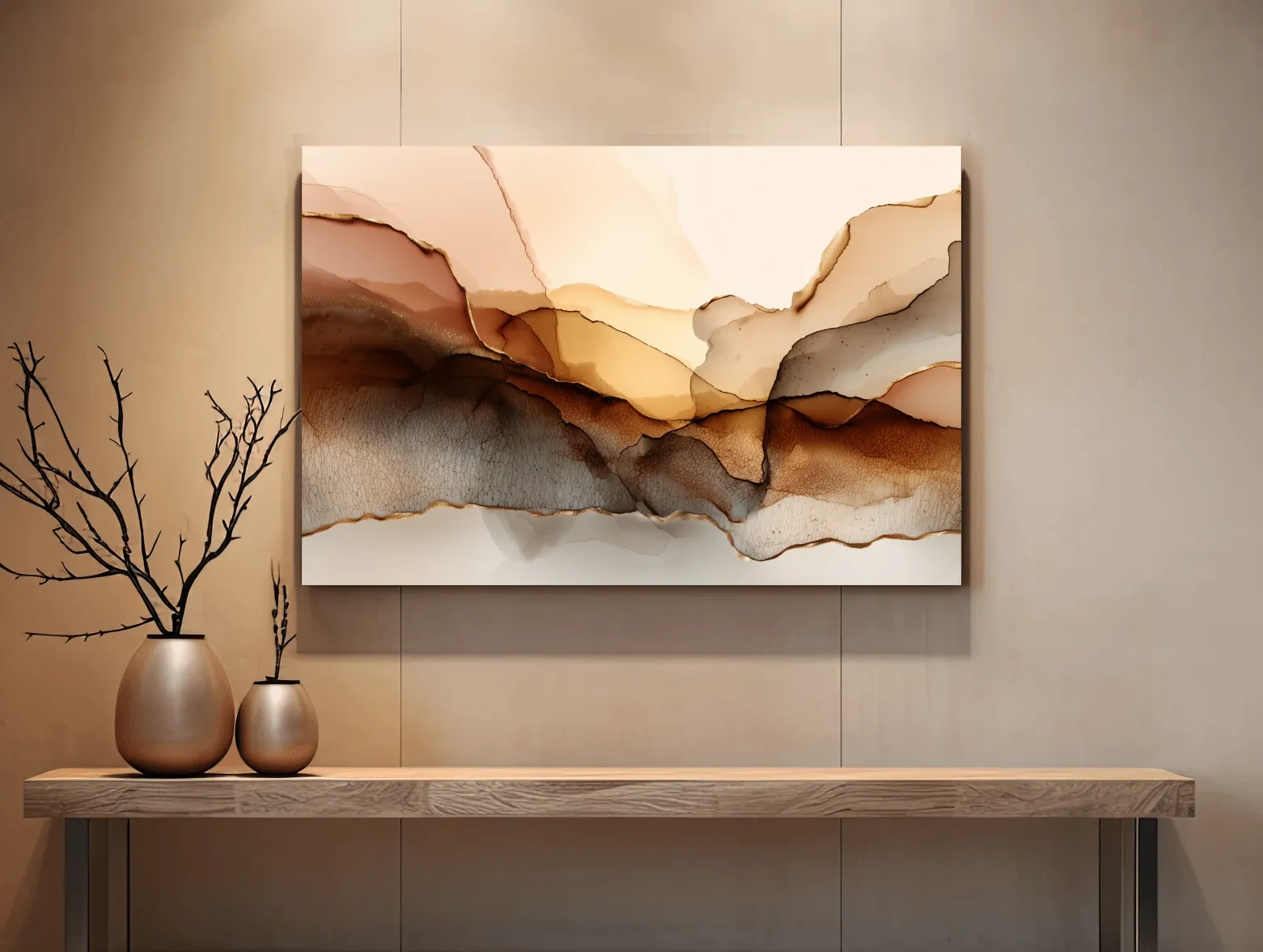 Abstract Alcohol Ink Landscape Painting - Modern Minimalist Wall Art