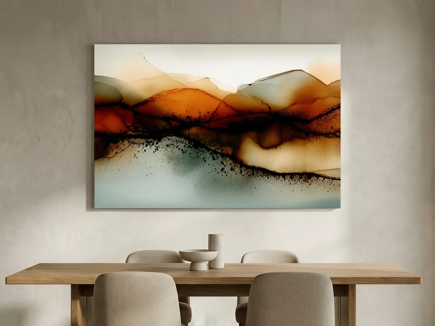 Moody Abstract Sepia Mountain Layers - Modern Alcohol Ink Landscape Wall Art