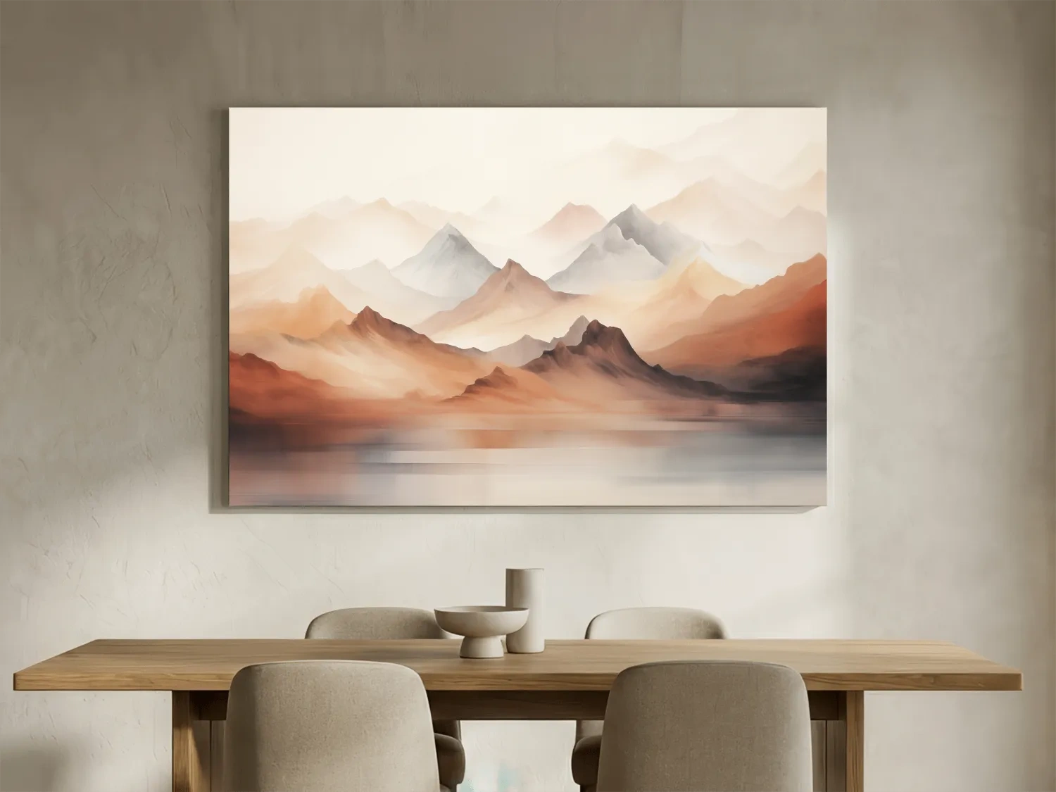 Pastel Mountain Range Watercolor - Warm Neutral Landscape Wall Art
