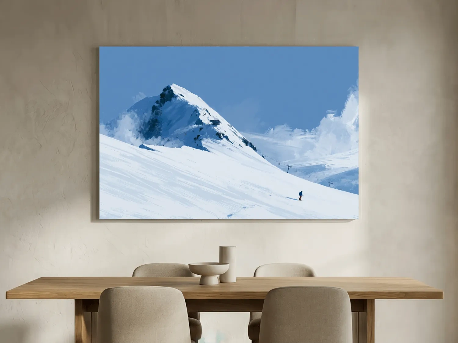 Minimalist Backcountry Skier Painting - Alpine Winter Landscape Wall Art
