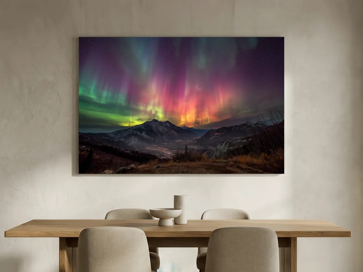 Vibrant Aurora Borealis Over Mountain Range - Colorful Northern Lights Landscape Wall Art