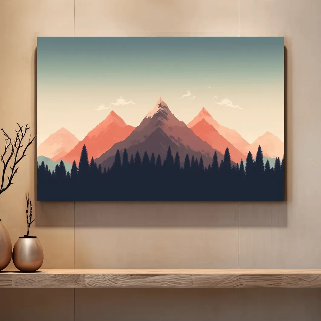 Minimalist art, alpine treeline in the mountains
