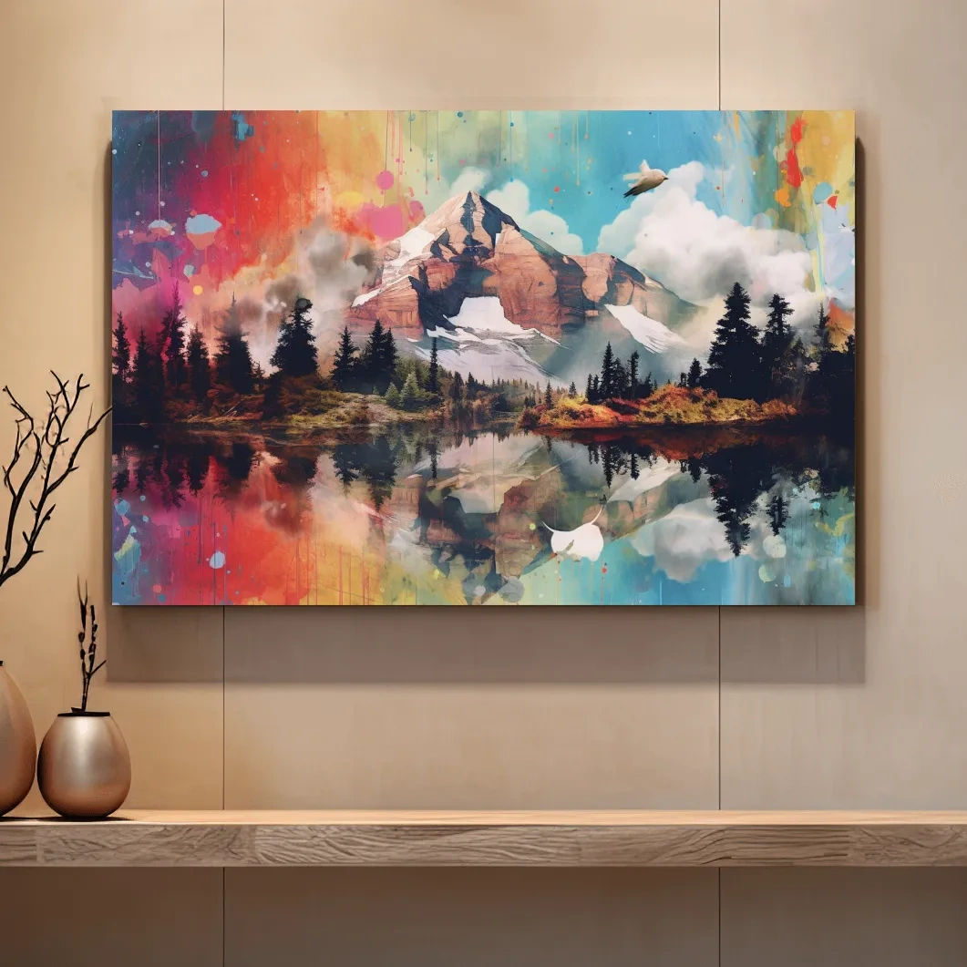 Colourful abstract mountain painting