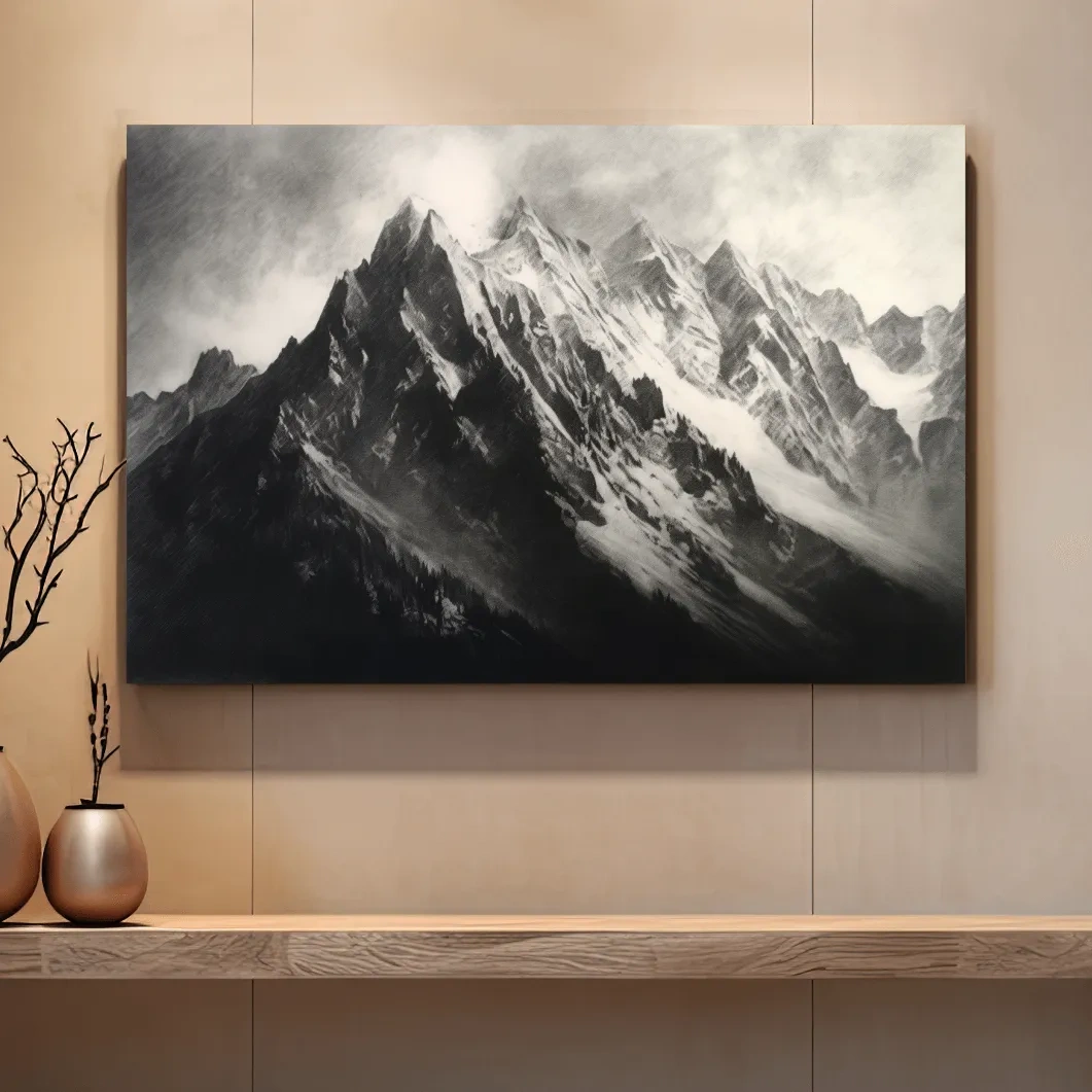 Black & White art - Charcoal drawing of a mountain range