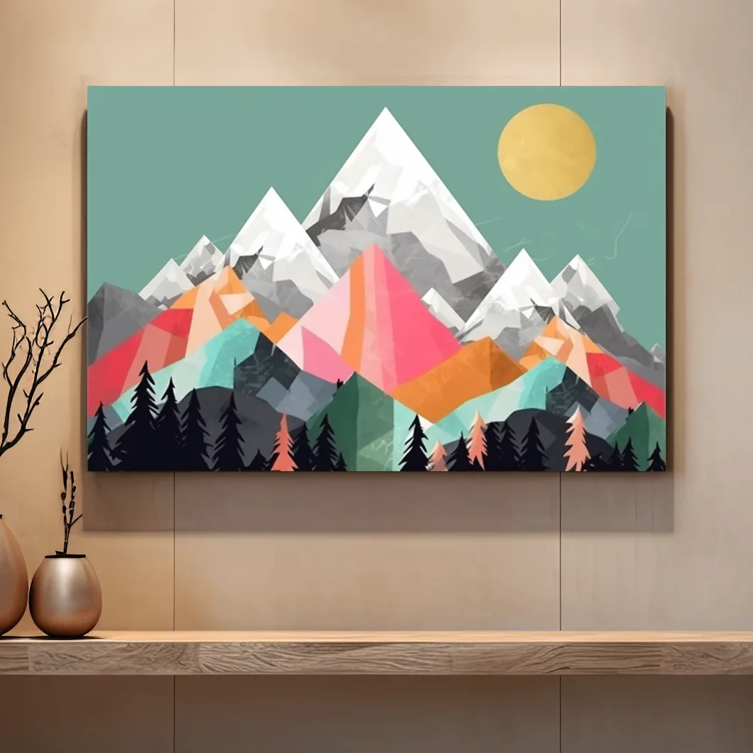 Simple 2D mountain art, colourful mountain ranges
