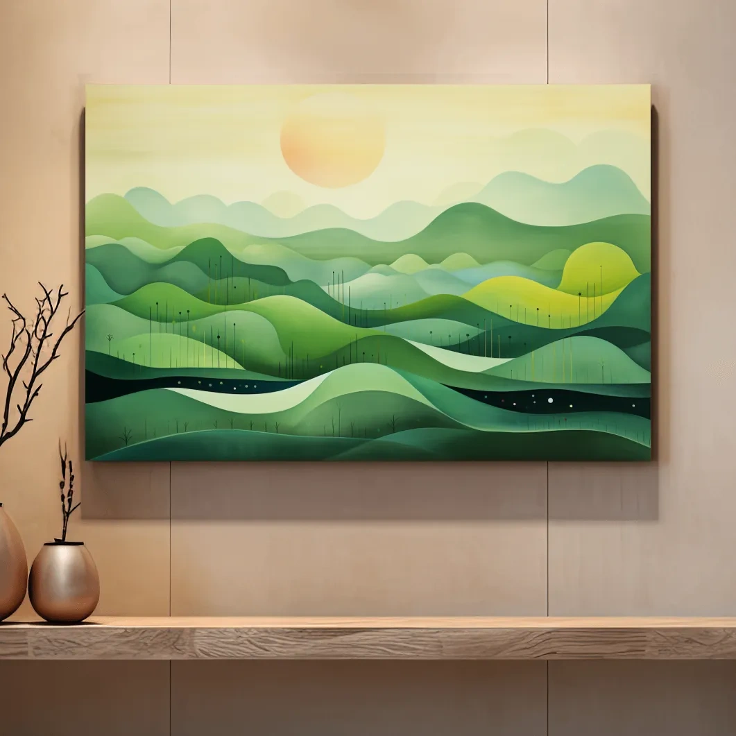 Minimalist Layered Green Rolling Hills - Serene Abstract Landscape Wall Art