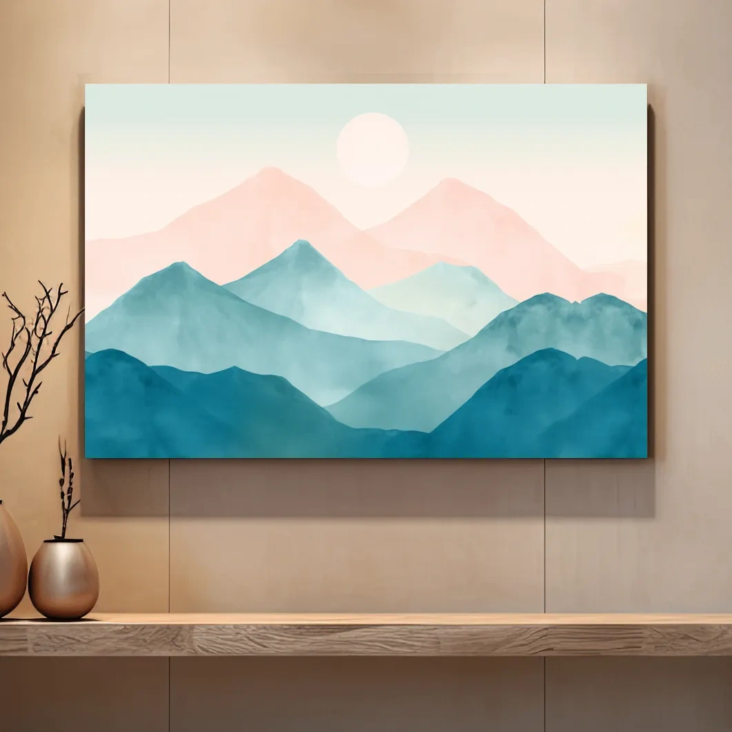 Minimalist Pastel Watercolor Mountains - Serene Abstract Landscape Wall Art