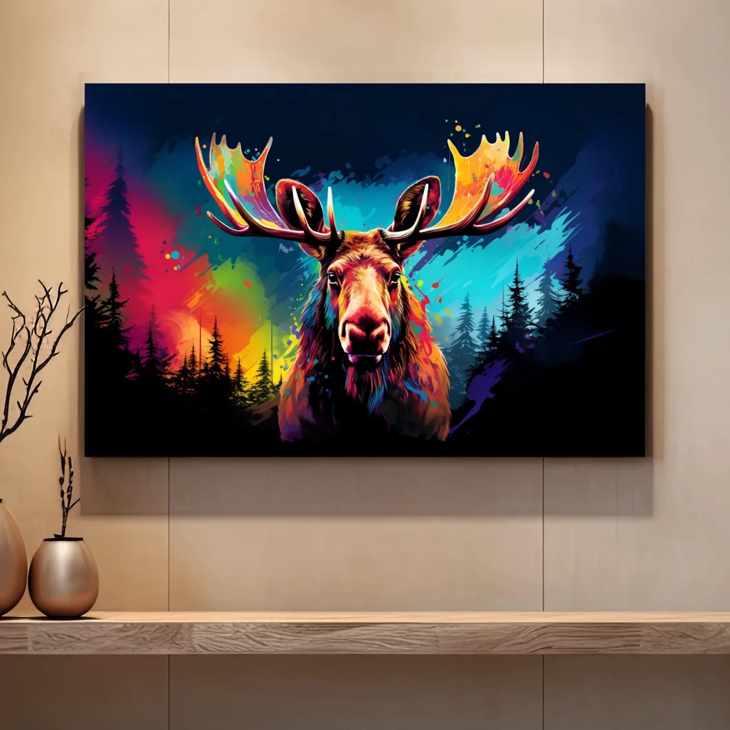 Colorful retro illustration of a moose head