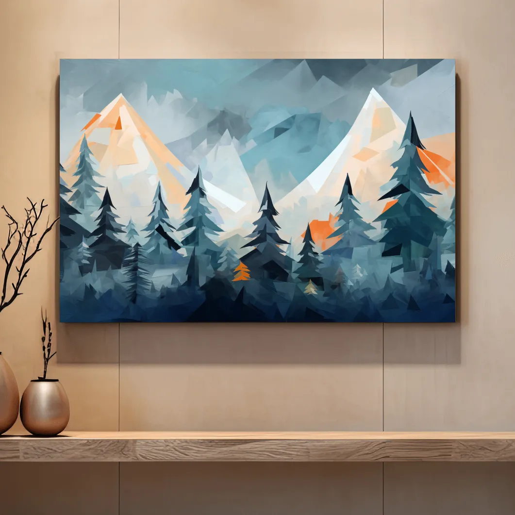 Minimal painting, alpine mountain treeline art