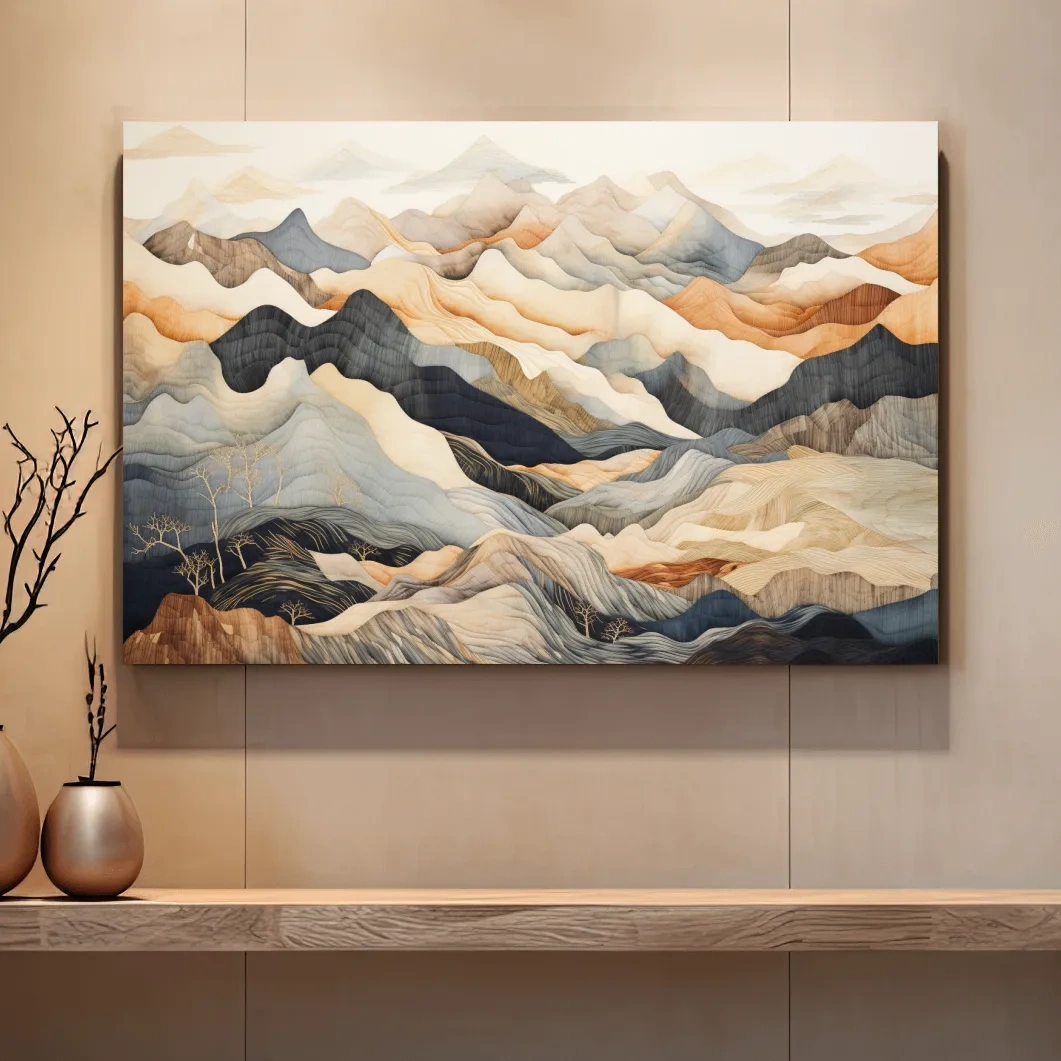 Layered Abstract Mountain Range Painting - Tapestry Style Wall Art