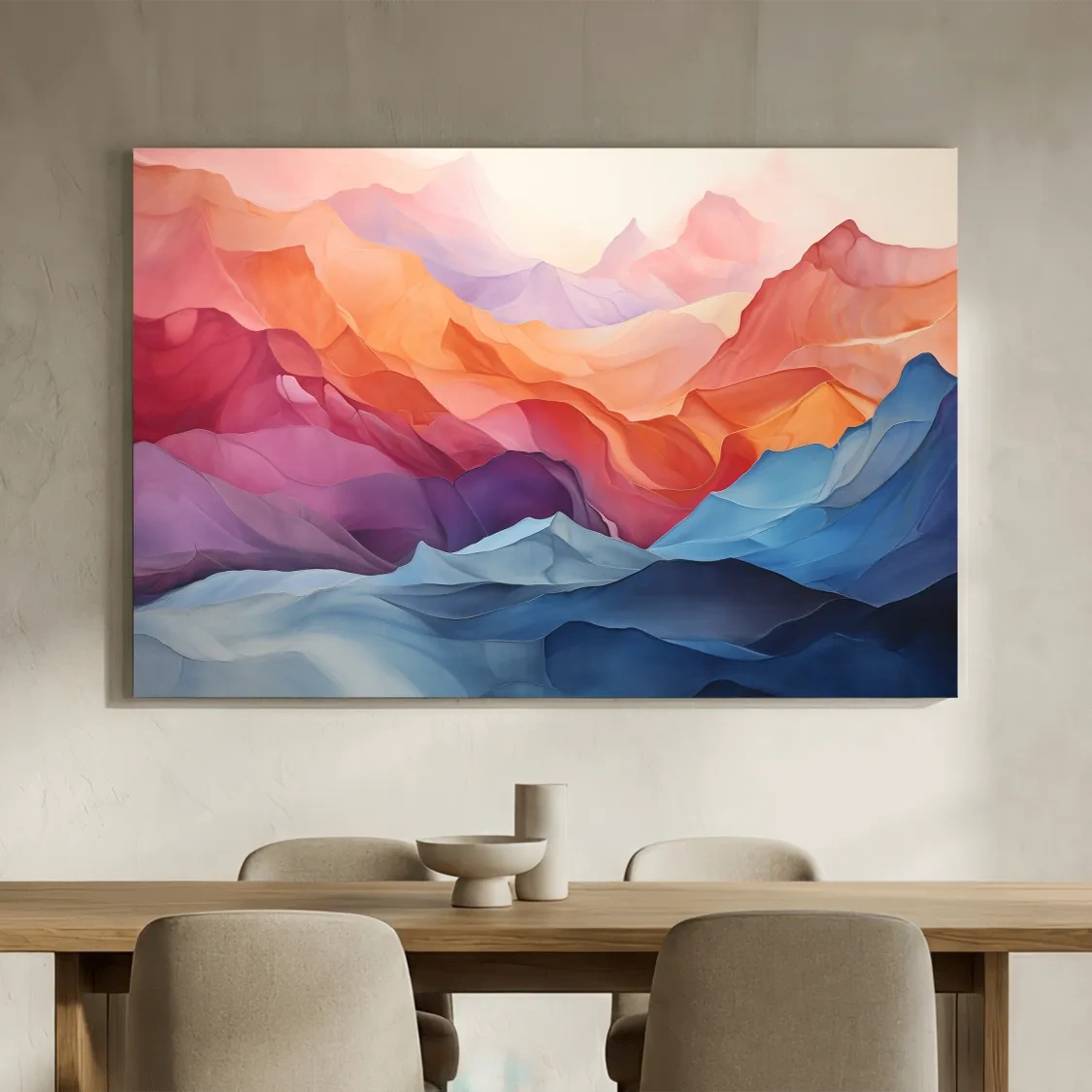 Vibrant Abstract Layered Mountain Landscape - Modern Colorful Alpine Wall Art