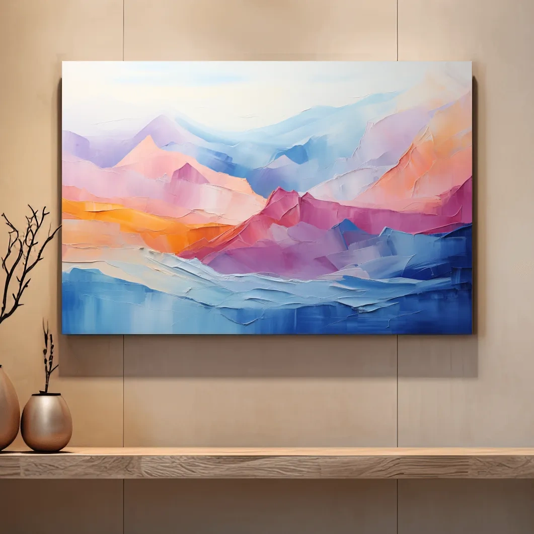 Vibrant Pastel Abstract Mountain Landscape - Colorful Textured Painting Style Wall Art