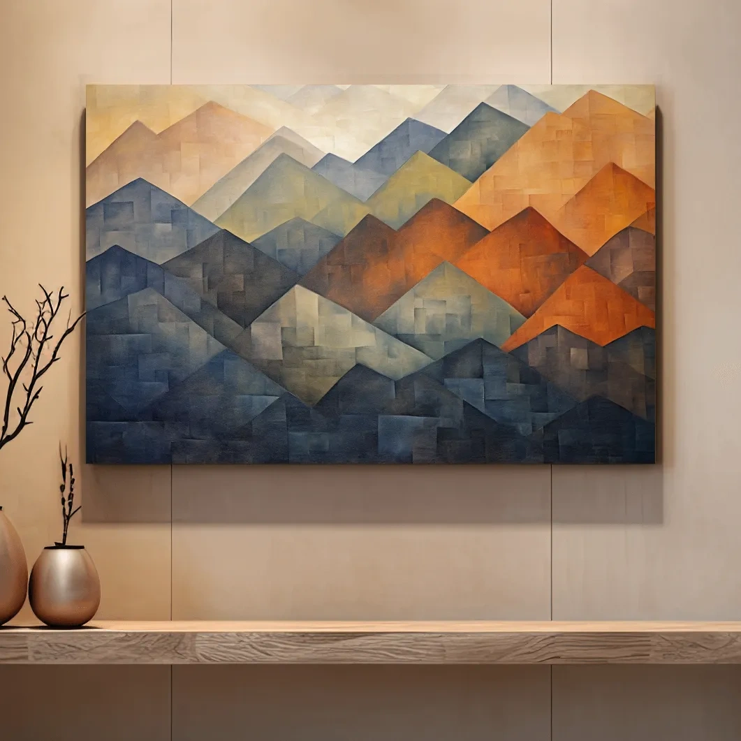 Geometric Abstract Mountain Range Artwork - Patchwork Landscape Wall Art