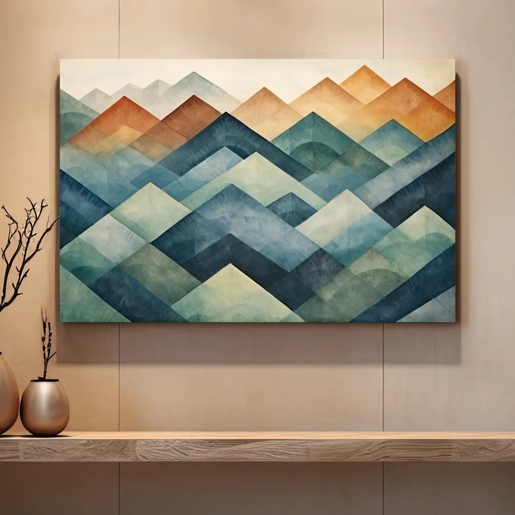 Abstract shapes, watercolour style mountain patterns painting